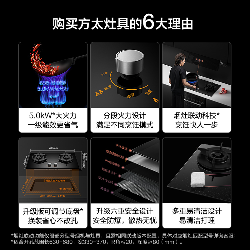 方太新月F系列抽吸油烟机灶具套装侧吸式变频26巡航风量5.0kW*换装联动灶02-F1S-B+THF1A