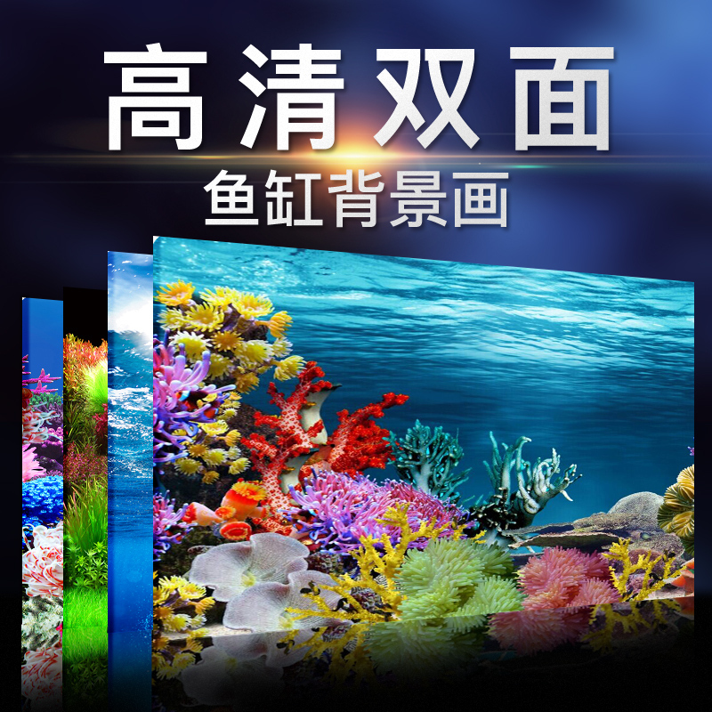 鱼缸壁纸背景纸画高清图3d鱼缸装饰品背景画双面造景珊瑚石背景板高清大图