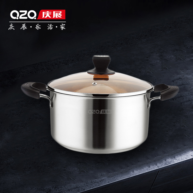 庆展(QZQ)PT22-SF 口径22cm 食品接触级不锈钢汤锅加厚家用煮粥锅煮锅锅具燃气电磁炉炖锅