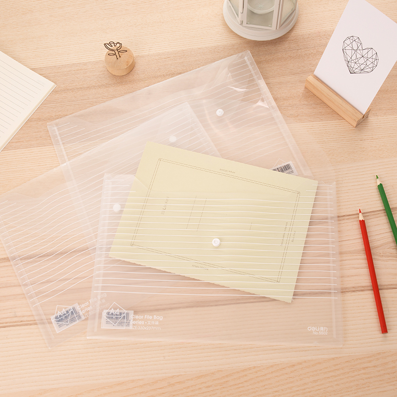 得力 A4加厚镜面文件袋 透明按扣档案袋资料袋 5501 20只装高清大图