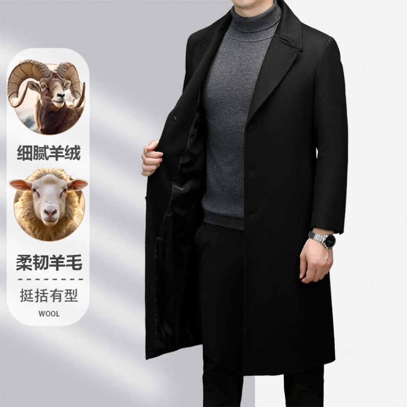 花花公子品牌高端羊绒羊毛长款男士双面毛呢大衣时尚都市中青年男装外套厚高清大图