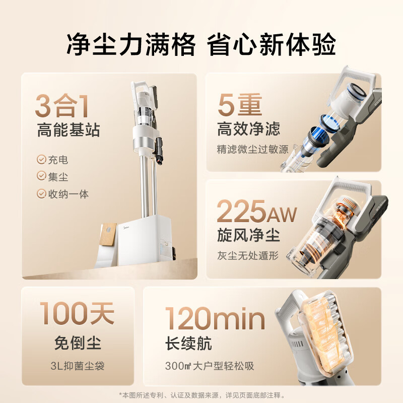 美的(Midea)吸尘器F20 Station家用无线手持智能自集尘空间站广角巨幕绿光显尘不倒灰高清大图