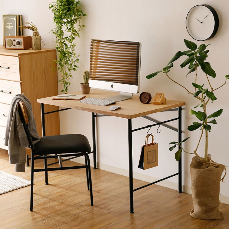 花千紫北欧风电脑桌台式桌家用书桌复古铁艺ins风原始实木纹理1米长字