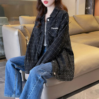 唐狮秋季新款女格子小香风翻领衬衫外套百搭淑女别致时髦潮流