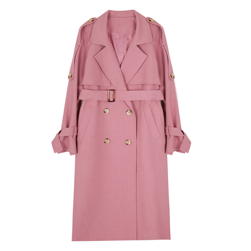 suntek新款洋气减龄高端气质英伦风粉色风衣外套女长款过膝大衣宽松