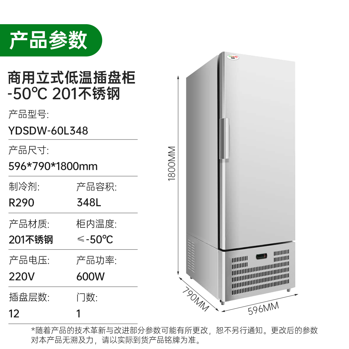 意黛斯 蛋糕包子烘培海鲜插盘商用速冻柜-50℃冰箱超低温速冻零下50度设备速冻柜YDSDW-60L348[12盘推车式]高清大图
