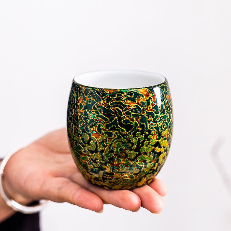 铭陶满堂德化白瓷品茗杯犀皮漆主人杯子大漆手工陶瓷高端茶杯