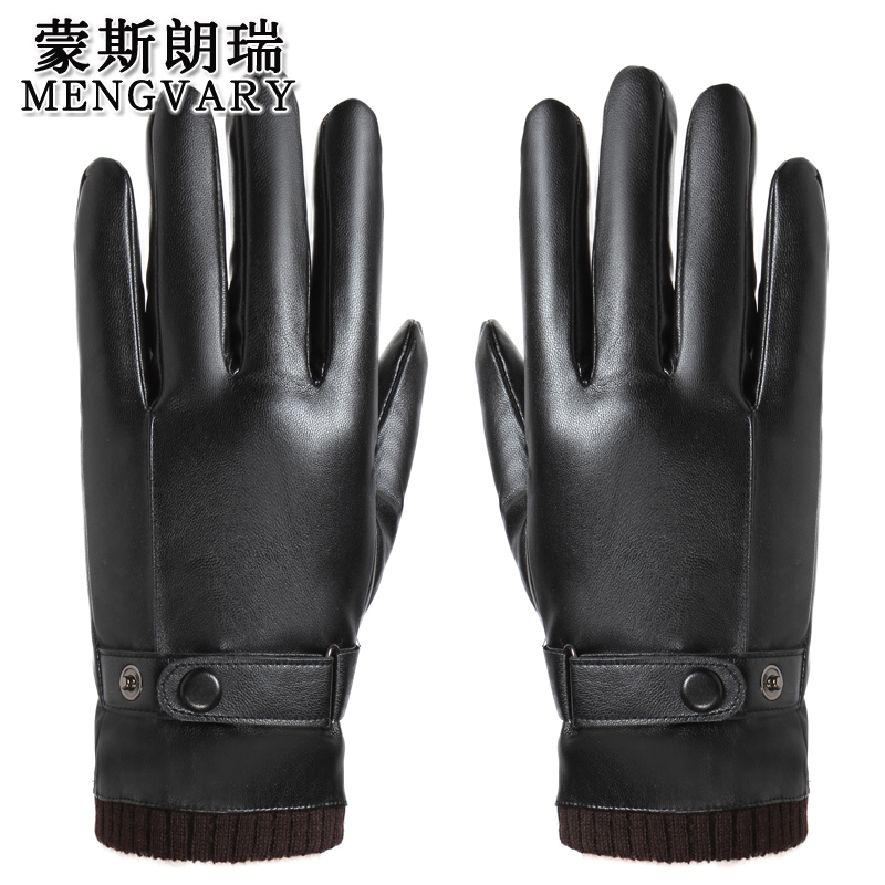 蒙斯朗瑞皮手套男秋冬季保暖手套韩版加绒触屏手套男户外防泼水开车骑车手套冬防风高清大图