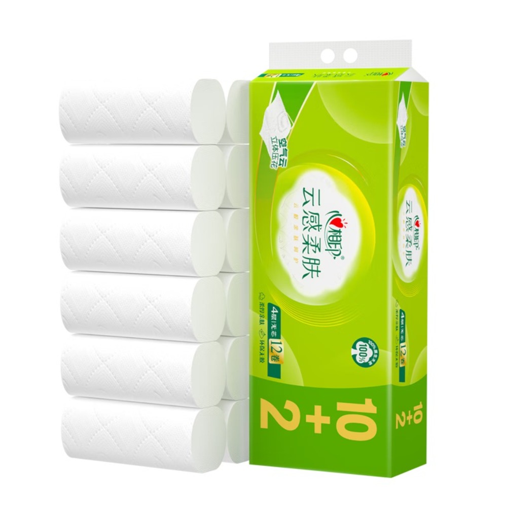 心相印无芯卷纸 云感4层100克*12粒装 柔厚立体压花卫生纸 纸巾卷筒纸