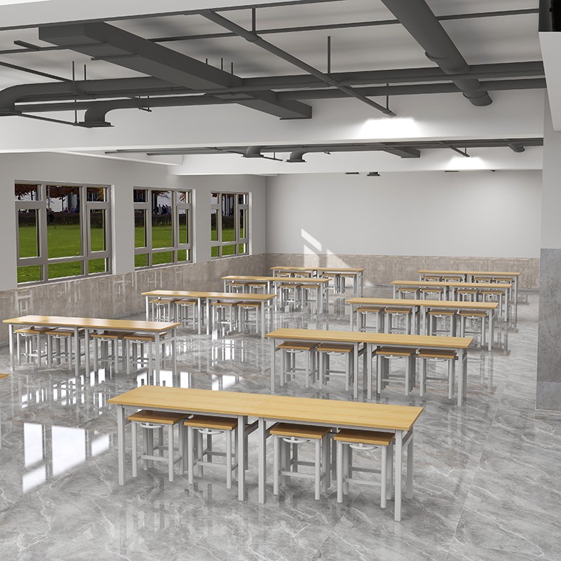 鑫金虎食堂餐桌椅组合可挂凳子餐桌椅公司员工快餐桌椅一桌四凳 1.4m高清大图