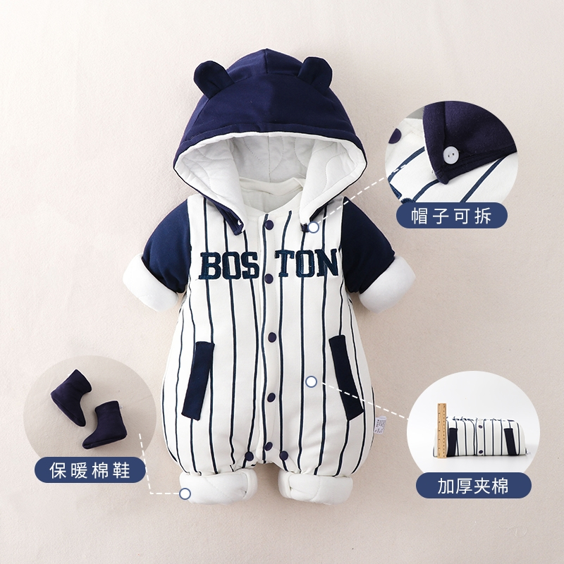 新生婴儿连体衣服智扣秋冬季套装新年加厚棉衣男宝宝外出拜年过年冬装
