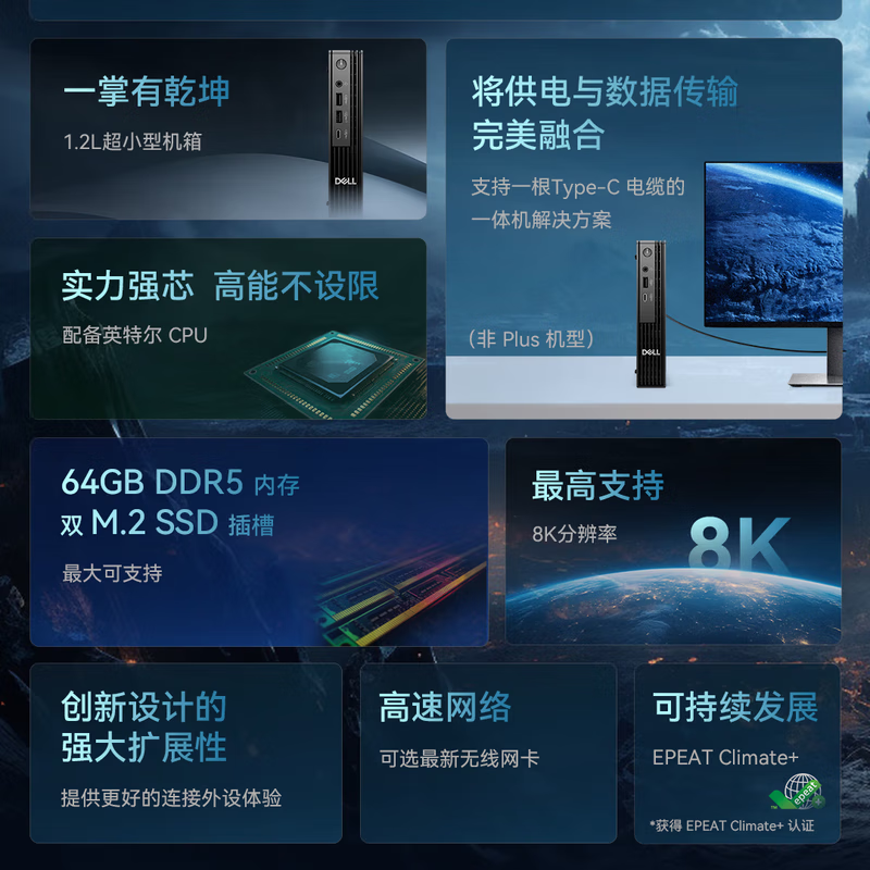 戴尔dell Pro Plus QBM1250高性能迷你企业级高端商用办公绘图设计办公台式机主机 定制Ultra9-285T 32G内存 1T固态 集成显卡高清大图