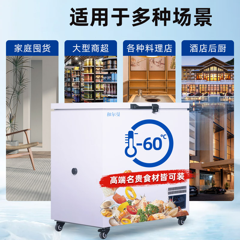 和尔曼 62升商用卧式冰柜家用超低温冷柜零下60度冰柜家用金枪鱼保存箱 -60℃深冷速冻冷柜DW-60W68A