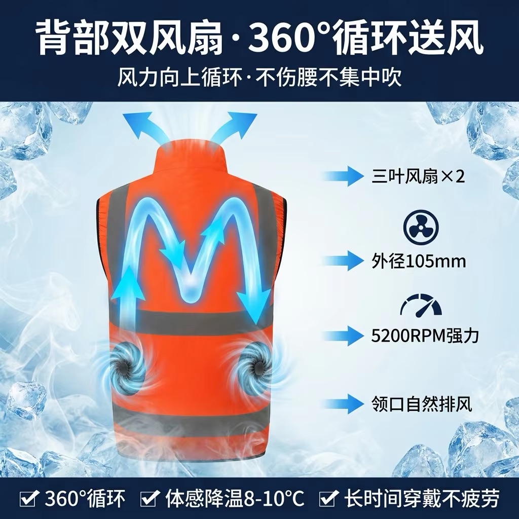 Megacool夏季降温马甲空调服背心三叶风扇双驱动(尺码:S~4XL)高清大图