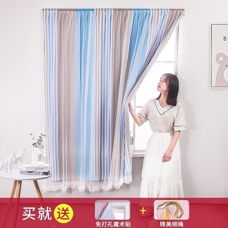 美帮汇免打孔安装小窗帘魔术贴自粘简易全遮光布短帘遮阳出租房2021新款