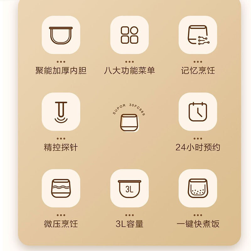 苏泊尔(SUPOR)电饭煲3升家用小电饭锅3L加厚不粘内胆24小时智能预约香弹饭SF30FC689