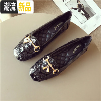 单鞋女2020韩版春季新方头漆皮平底浅口豆豆鞋百搭船瓢鞋网红大码 广赫
