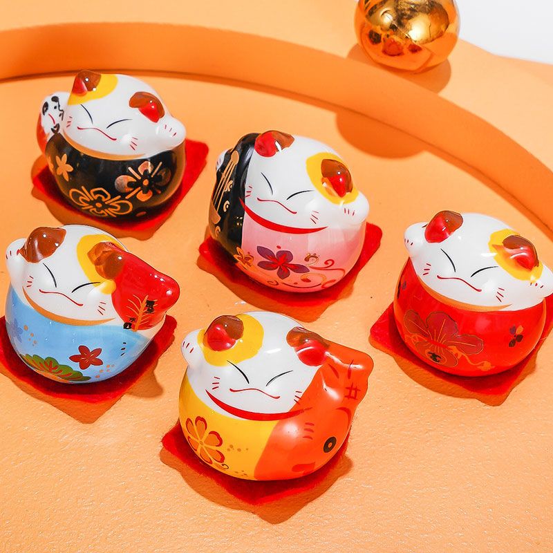 五福招财猫一套5只 招财猫车载小摆件可爱创意家居装陶瓷饰品客厅办公