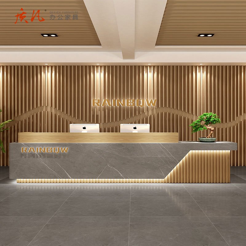 质凡中式现代公司前台接待台酒店会所培训机构吧台桌收银台 4100*600*1000mm高清大图