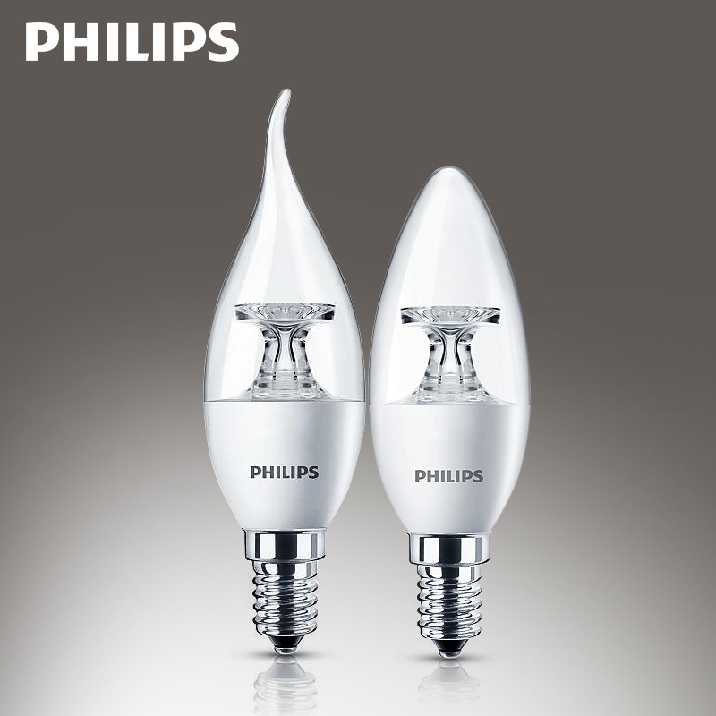 飞利浦(PHILIPS)LED灯泡4只装 E14尖泡3.5w水晶吊灯led灯泡光源led烛泡 4只装