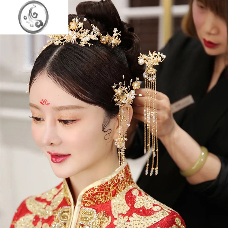 jimi新娘秀禾头饰中式简约发簪流苏饰品套装古风结婚发饰女秀禾服配饰