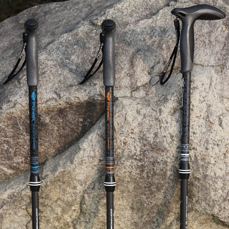 开拓者pioneer登山杖碳素轻三节杖户外手杖拐杖内锁伸缩拐棍爬山装备