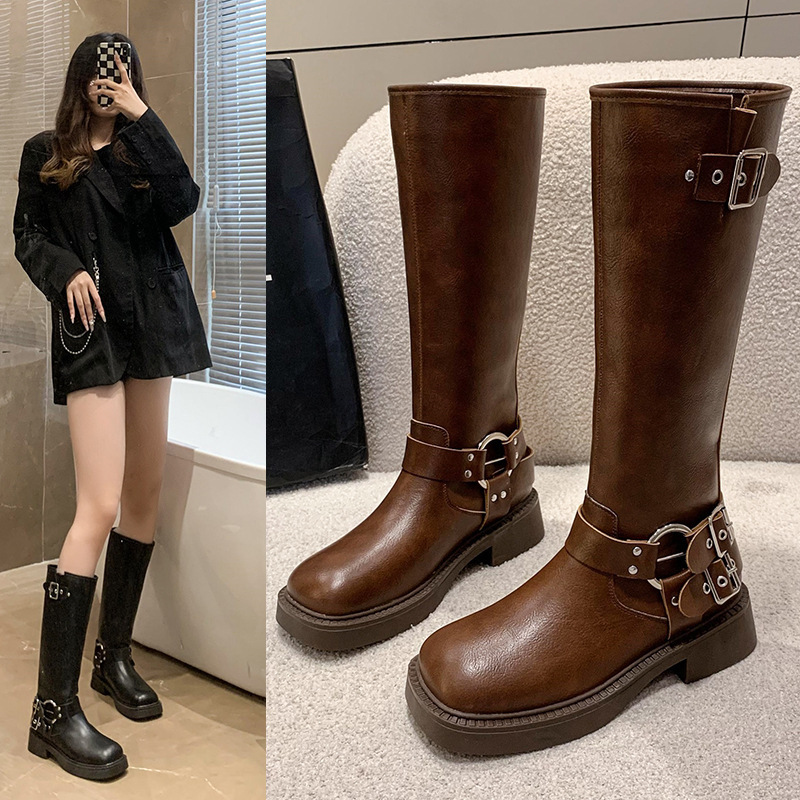 戈佳妮2023新款秋季靴子女长筒不过膝复古时装靴