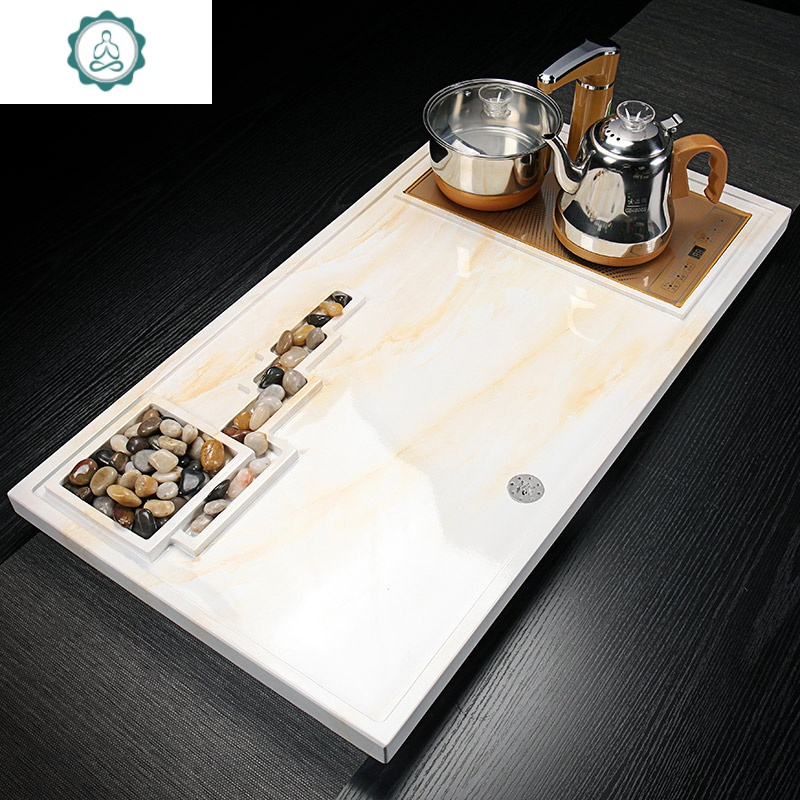 茶具套装家用全自动一体高端客厅现代简约北欧防大理石排水式茶盘 封后 02九宫格玛瑙黄+全自动