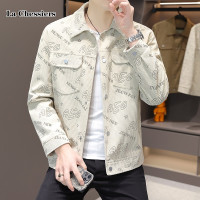 LA春秋季男士外套2024新款潮牌宽松休闲百搭印花翻领夹克上衣男装