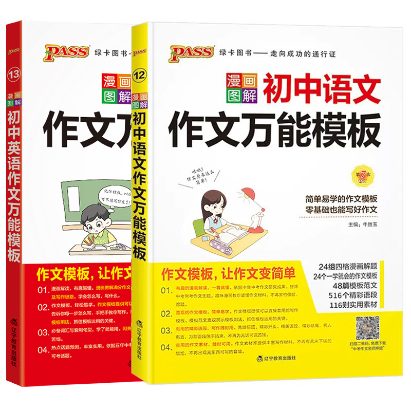 [24版:图解速记 2本]语文+英语万能作文模板 初中通用 [正版]2024新初中语文英语作文模板七年级八九年级中考作文