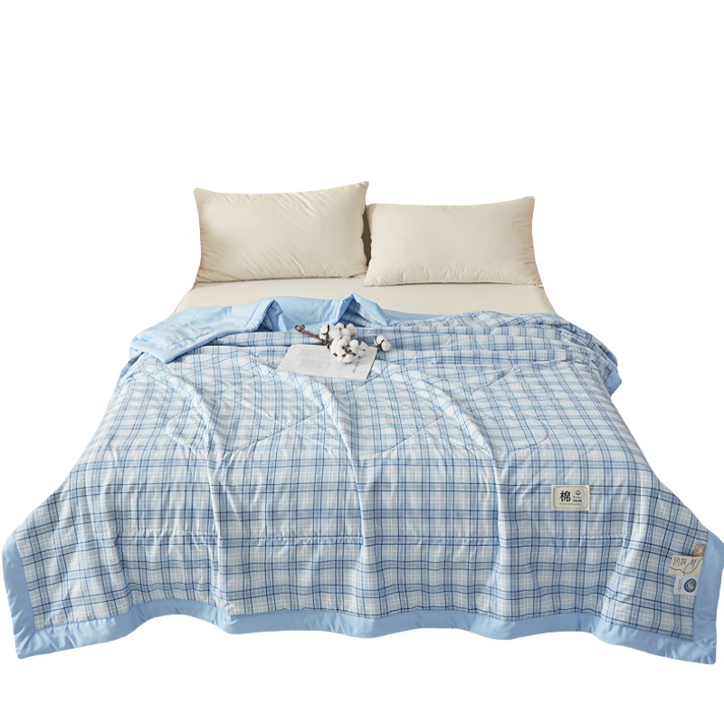 铭思沃夏凉被150*200cm条 蓝白格高清大图