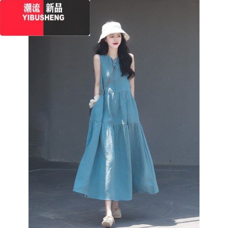 YIBUSHENG2024新款法式茶歇连衣裙女季高级感休闲宽松慵懒气质无袖背心裙图片