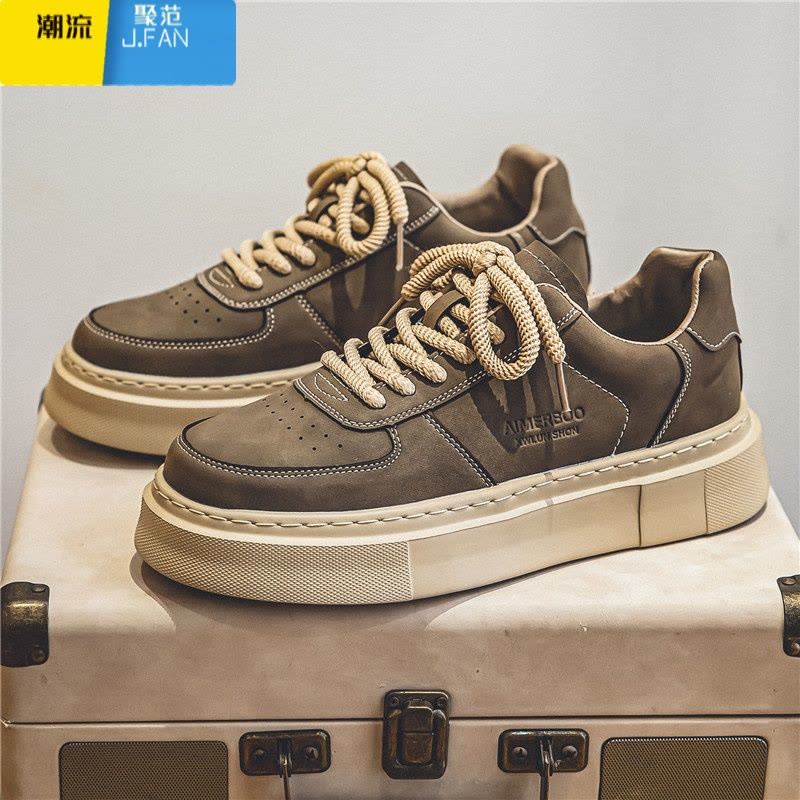 聚范男鞋复古板鞋男士运动百搭休闲鞋夏季学生黑色厚底防滑潮鞋图片