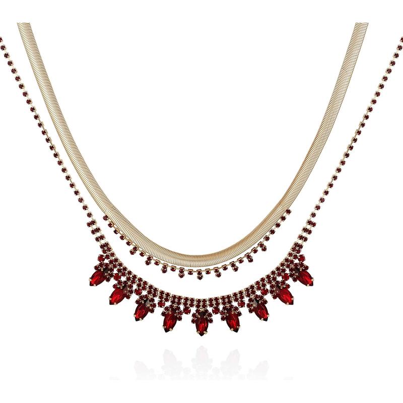 GUESS女款双层撞色蛇链镶钻时尚项链短款锁骨链配长款可调节链 initial