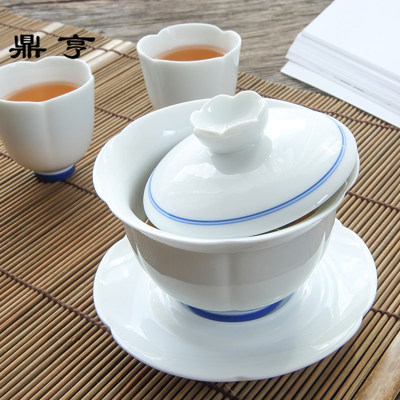 鼎亨言合说 景德镇手绘青花盖碗 三才碗 釉下彩青花瓷敬茶碗茶具