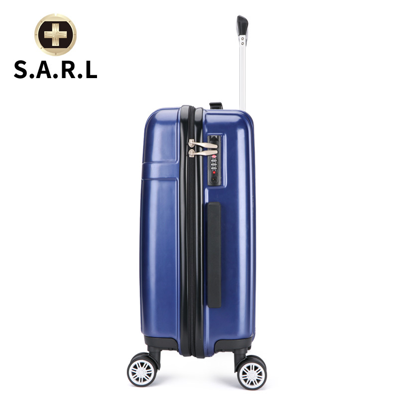 S.A.R.L瑞士拉杆箱 可放15.6英寸 手提电脑包拉链静音万向轮旅行箱 男女密码锁箱PC+ABS 蓝色20寸