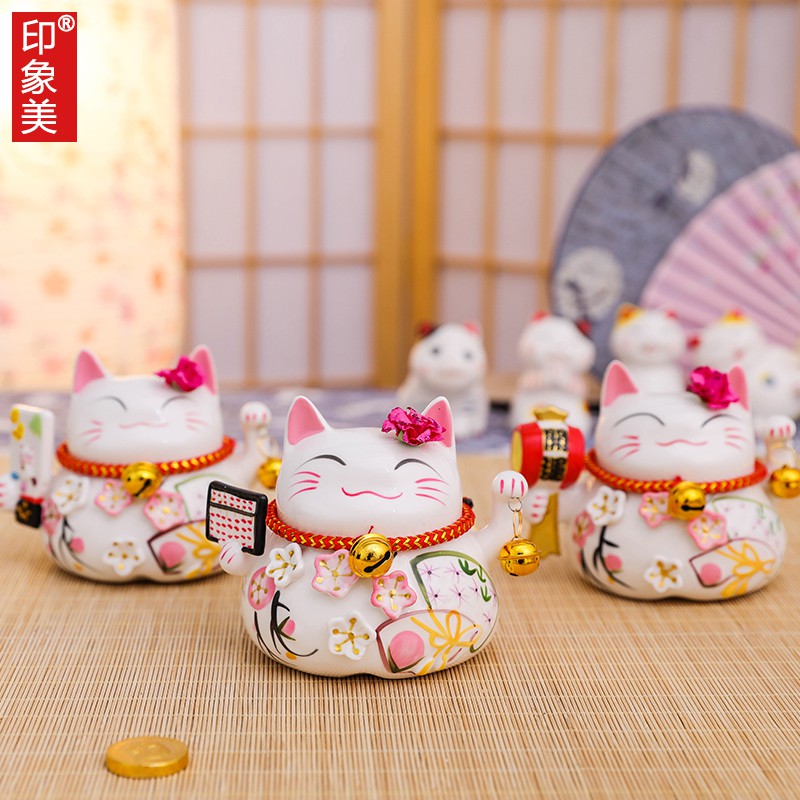 猫摆件店铺开业礼品陶瓷储蓄罐创意小号前台摆设 三维工匠 6寸-小宝锤-棉垫猫高清大图
