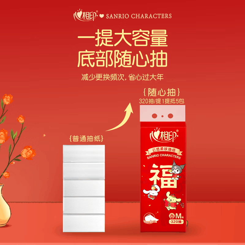 心相印(Mind Act Upon Mind)DT20320新春云感320抽4提四层悬挂式提装面巾纸图片