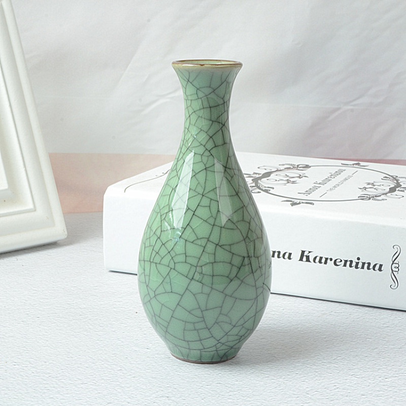 龙泉青瓷花器 家居装饰品茶道摆件陶瓷花器水培创意简约小花瓶 三维工匠 哥窰梅子青铁线高清大图
