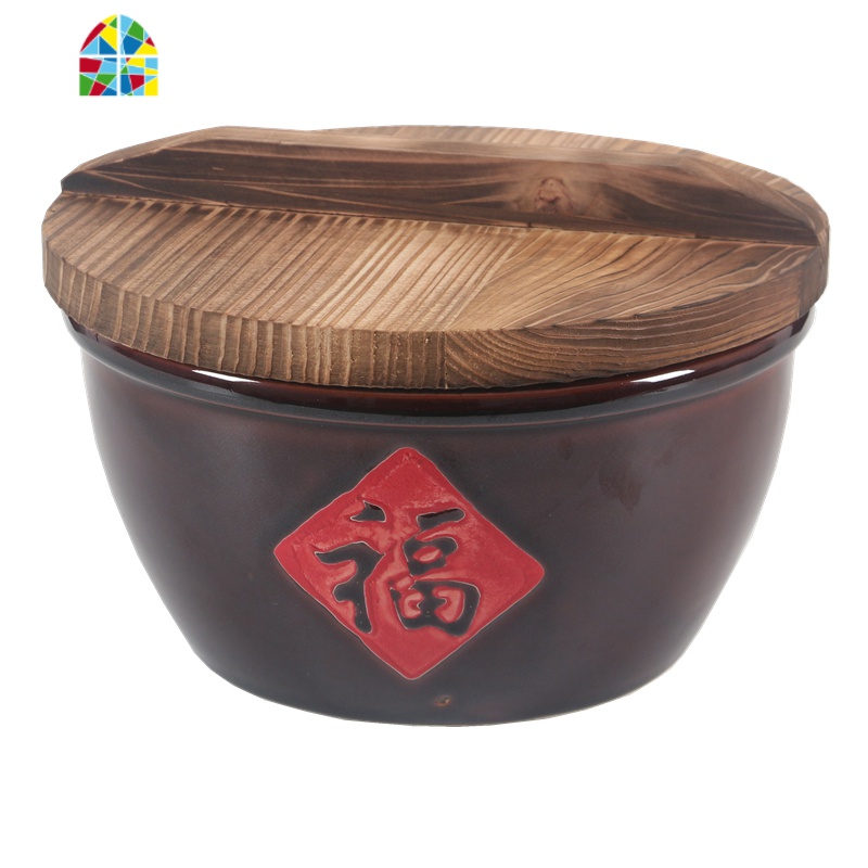 陶瓷加厚福字缸米缸特色农家乐餐具创意土陶缸汤碗猪油盆带盖仿古 FENGHOU 大号盖子(24厘米)高清大图