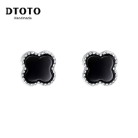 DTOTO 经典黑色幸运四叶草耳环耳钉时尚轻奢风银耳钉女