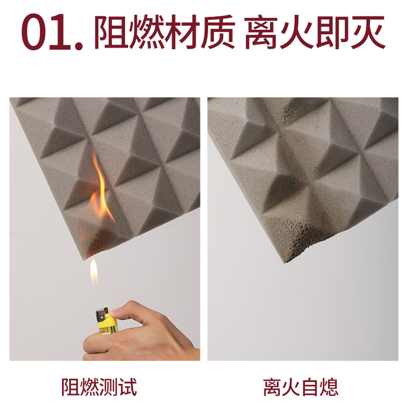 5cm厚黄色金字塔[加厚款+防火阻 燃+不背胶]/1片 自粘隔音棉家用墙体琴房录音棚消音棉墙贴材料室内音乐室卧室海绵