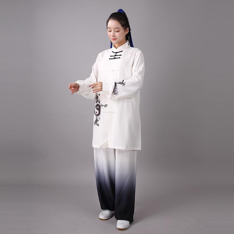 新款服武字彩绘水墨飘逸三件套男女练功武术表演服中国风春秋