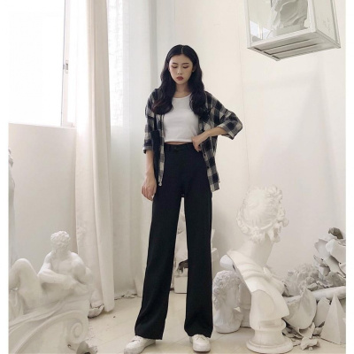 莆兮思puxisi阔腿裤女春秋季2019新款西装女裤高腰宽松拖地直筒裤显瘦垂感长裤