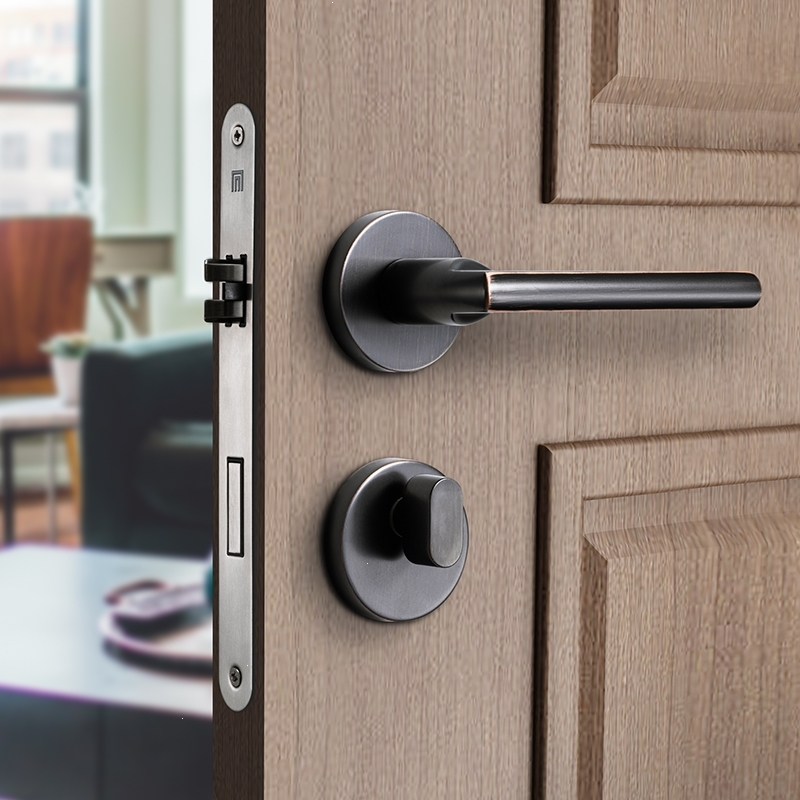 名门门锁美式黑色门锁室内古达卧室房门锁分体锁具把手家用实木门视频