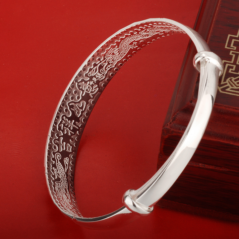 足银手镯24克银镯子十颗星的爱恋女款时尚优雅2002093送女朋友七夕