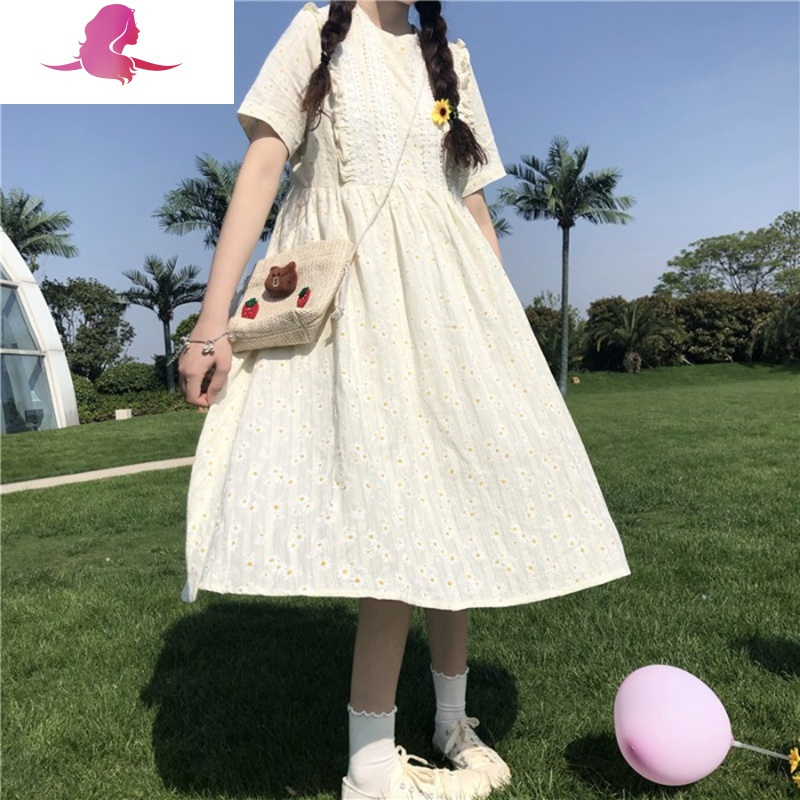 艳如飞日系连衣裙夏甜美中长款过膝裙子仙女超仙森女系学生小雏菊碎花裙连衣裙