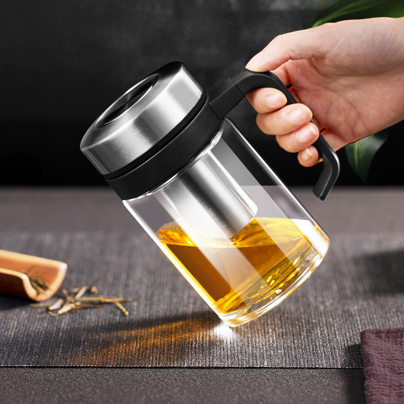 万象玻璃杯茶杯带把大容量泡茶杯茶水分离办公室家用便携大容量水杯