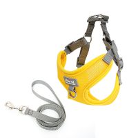 夏季款狗狗牵引绳式小型犬遛狗猫咪牵引绳网眼透气胸背带防挣脱 亮黄色 （送牵引绳） XXS（4-8斤 胸围32-14）