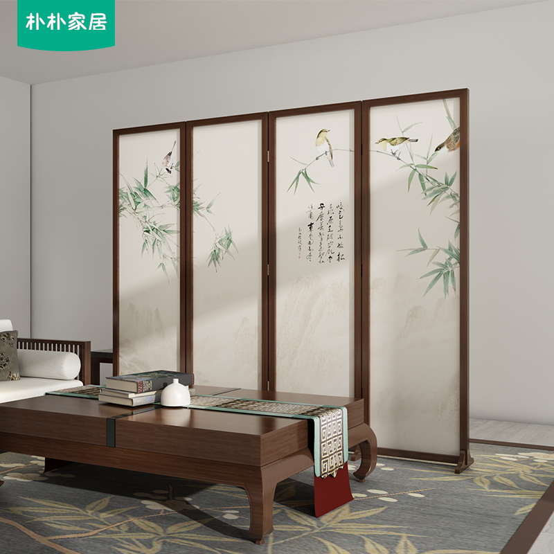 BONJEAN新中式屏风隔断客厅卧室酒店办公室简约现代折叠移动实木折屏竹子高清大图